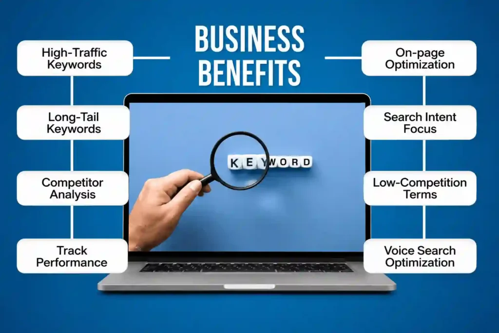 Keyword research and competitor analysis process used by a Google Ads agency in Saudi Arabia.